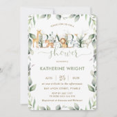 Chic Oerwoud Animals Greenery Baby shower Boy Girl Kaart (Voorkant)