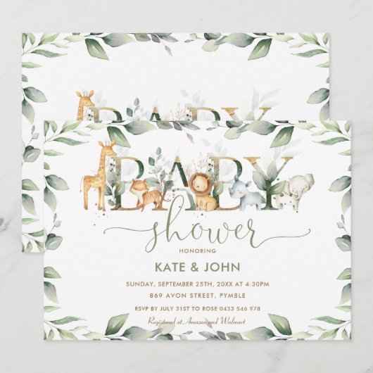 Chic Oerwoud Animals Greenery Baby shower Neutraal Kaart (Voorkant / Achterkant)
