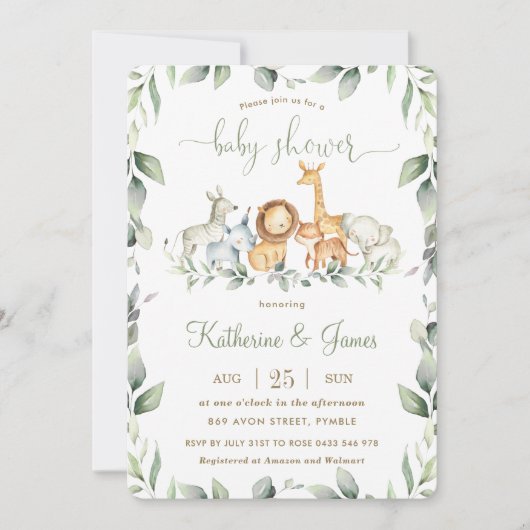 Chic Oerwoud Animals Greenery Baby shower Neutraal Kaart (Voorkant)