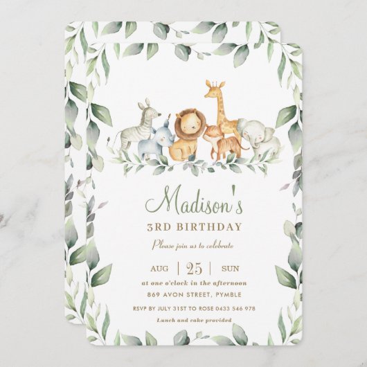 Chic Oerwoud Animals Greenery Birthday Boy Girl Kaart (Voorkant / Achterkant)