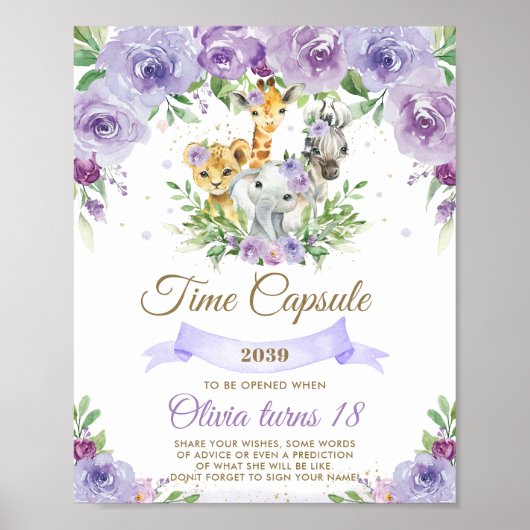 Chic Oerwoud Animals Paars Floral Time Capsule Poster (Voorkant)