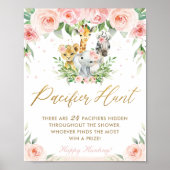 Chic Oerwoud Animals Pink Floral Pacifier Hunt Gam Poster (Voorkant)