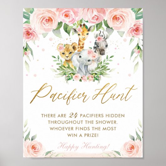 Chic Oerwoud Animals Pink Floral Pacifier Hunt Gam Poster (Voorkant)