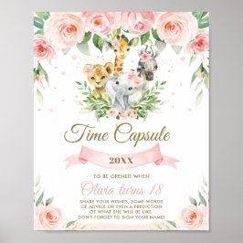 Chic Oerwoud Animals Pink Floral Time Capsule Sign Poster