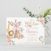 Chic Oerwoud Animals Tribal Wild One 1st Birthday Kaart (Staand voorkant)