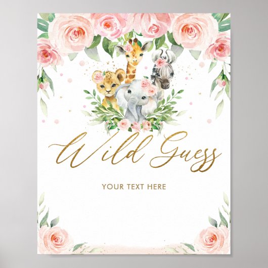 Chic Oerwoud dieren Roze Floral Wilde Game Poster (Voorkant)