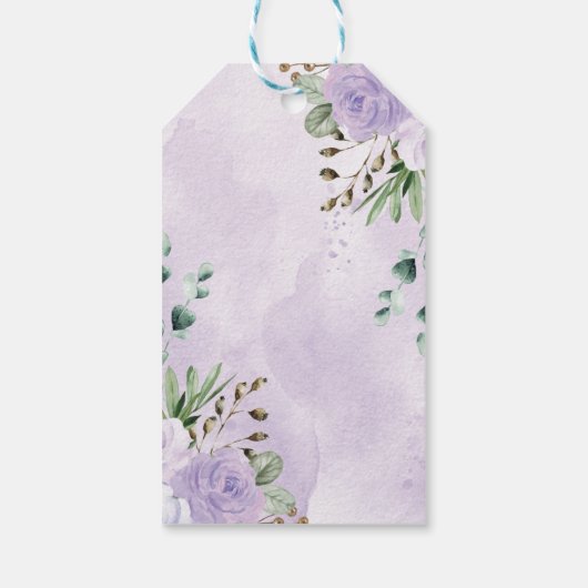 Chic Oerwoud Safari Dieren Paarse Bloemen Baby Mei Cadeaulabel (Achterkant)