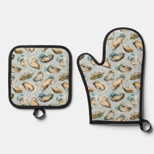 Chic oesters patroon ovenwant & pannenlap set (Voorkant)