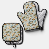 Chic oesters patroon ovenwant & pannenlap set (Voorkant / Achterkant)