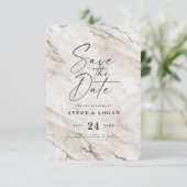 Chic Off-White Marble met Champagne Folie - Gegeve Save The Date (Staand voorkant)