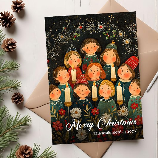 Chic Old Fashioned Christmas Carols Holiday Card Feestdagenkaart