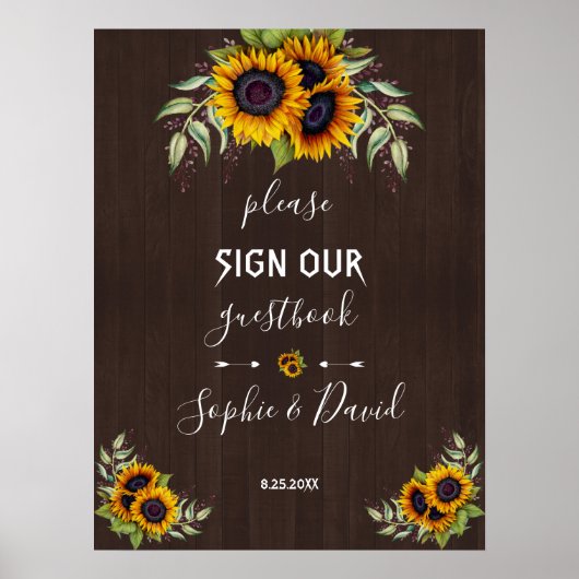 Chic Old Wood Sunflower Gelieve ons Guestbook te o Poster (Voorkant)