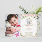 Chic Olifant Roze Bloem 1e Verjaardag Foto Kaart (Staand voorkant)