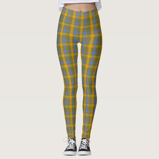 Chic Olijf en Blauw Check Patroon Leggings (Voorkant)