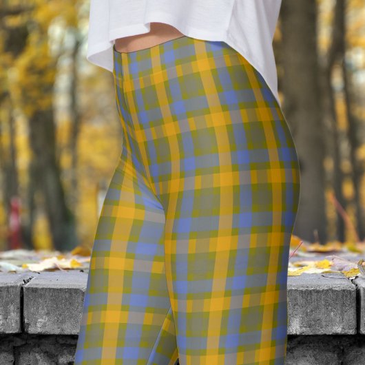Chic Olijf en Blauw Check Patroon Leggings