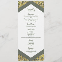 Chic Olijf & Goud Glitter Flakes Glam Wedding Menu