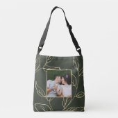 Chic Olijfgroen met Faux Gold Botanische Foto Crossbody Tas (Achterkant)