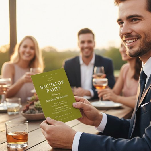 Chic Olive Green Groom's Party Invite QR Code RSVP Kaart