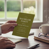 Chic Olive Green Groom's Party Invite QR Code RSVP Kaart