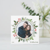 Chic Olive Green Holly Christmas Wreath Foto Feestdagenkaart (Staand voorkant)