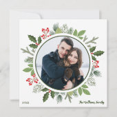 Chic Olive Green Holly Christmas Wreath Foto Feestdagenkaart (Voorkant)