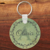 Chic Olive Green Monogram op persoonlijke titel Sleutelhanger (Achterkant)