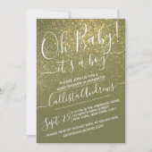 Chic Olive Green Sparkly Glitter Ombre Baby shower Kaart (Voorkant)