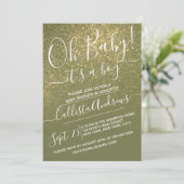 Chic Olive Green Sparkly Glitter Ombre Baby shower Kaart (Staand voorkant)