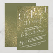 Chic Olive Green Sparkly Glitter Ombre Baby shower Kaart (Voorkant / Achterkant)
