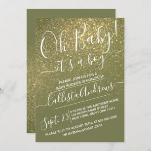 Chic Olive Green Sparkly Glitter Ombre Baby shower Kaart