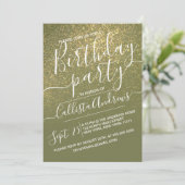 Chic Olive Green Sparkly Glitter Ombre Verjaardag Kaart (Staand voorkant)