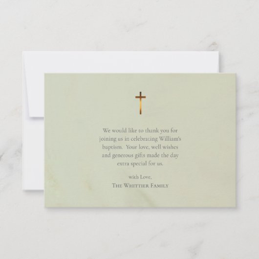 Chic Olive Roman Catholic Baptism Bedankkaart (Voorkant)