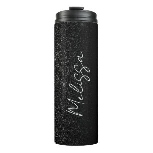 Chic Ombre Black Glitter Signature Script Name Thermosbeker