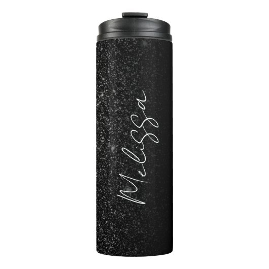 Chic Ombre Black Glitter Signature Script Name Thermosbeker (Voorkant)