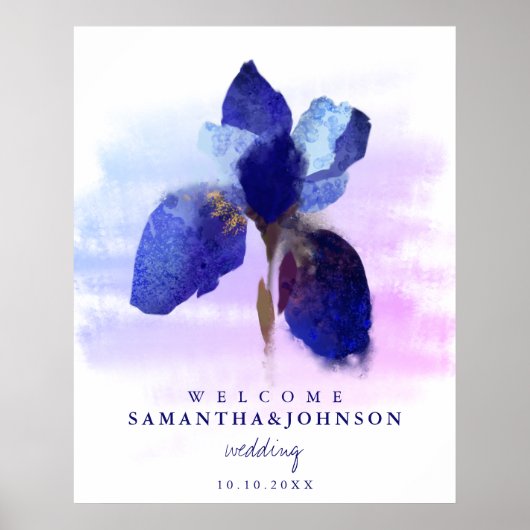 Chic Ombre Blue Iris Waterverf Floral Wedding Poster (Voorkant)