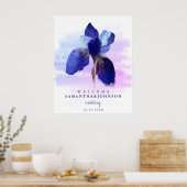 Chic Ombre Blue Iris Waterverf Floral Wedding Poster (Keuken)
