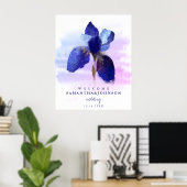 Chic Ombre Blue Iris Waterverf Floral Wedding Poster (Thuiskantoor)