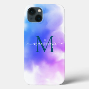 Chic Ombre Blue Pink Waterverf Monogrammed Case-Mate iPhone Case