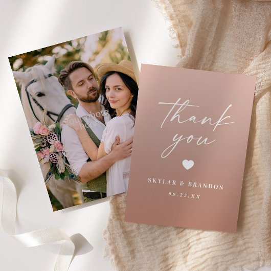 Chic Ombre Clay Terracotta & Blush Pink Wedding Bedankkaart