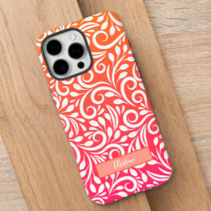 Chic Ombre Floral Pattern Elegant Name Pink Oranje iPhone 16 Pro Max Hoesje