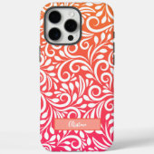 Chic Ombre Floral Pattern Elegant Name Pink Oranje Case-Mate iPhone Case (Achterkant)