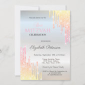 Chic Ombre Glitter bestuurt Silver Bat Mitzvah Kaart (Voorkant)