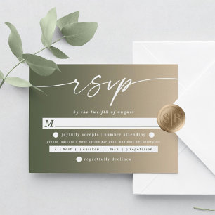 Chic Ombre Green & Yellow Wedding Meal Choice RSVP Kaartje