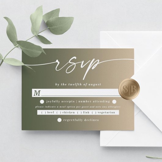 Chic Ombre Green & Yellow Wedding Meal Choice RSVP Kaartje
