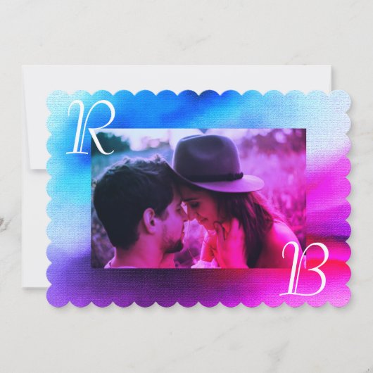 Chic Ombre Paars en Blue Photo Monogram Weddenscha Kaart (Voorkant)