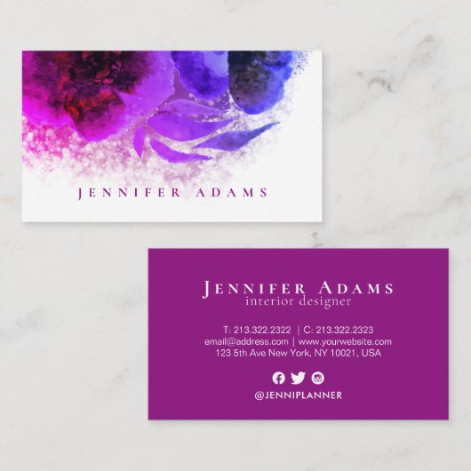 Chic Ombre Pink Paarse Plum Floral Visitekaartje (Voorkant / Achterkant)
