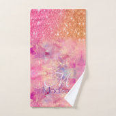 Chic ombre roos blush roze glitter monogram bad handdoek (Handdoek)