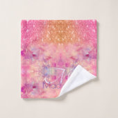 Chic ombre roos blush roze glitter monogram bad handdoek (Wasdoekje)