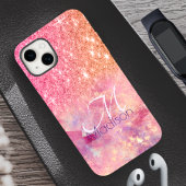 Chic ombre roos blush roze glitter monogram Case-Mate iPhone case