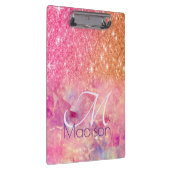 Chic ombre roos blush roze glitter monogram klembord (Rechts)